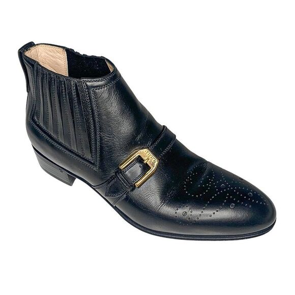 Gucci Interlocking G Logo Perforated Brogue Ankle Boot EU 37 US 7 Leather - Picture 1 of 11